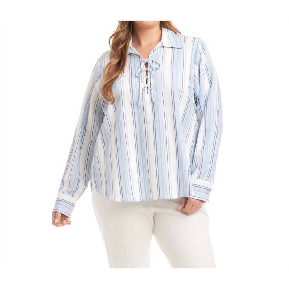 NEW KAREN KANE eyelet lace up top - plus in stripe